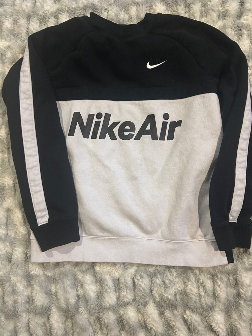 Nike Men's Black and White Crewneck Sweatshirt with NikeAir Logo